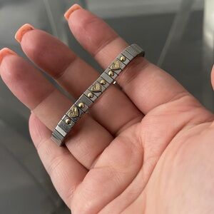 Y2K vintage sterling silver stretch bracelet with 18K gold hearts and circles